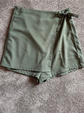Women’s Olive Green Wrap-Front Shorts